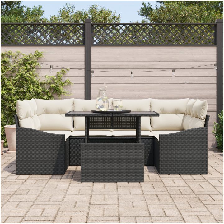 7-delars utesoffa set med kuddar svart polyrotting vidaXL 100 x 55 x 73 cm – bild 3