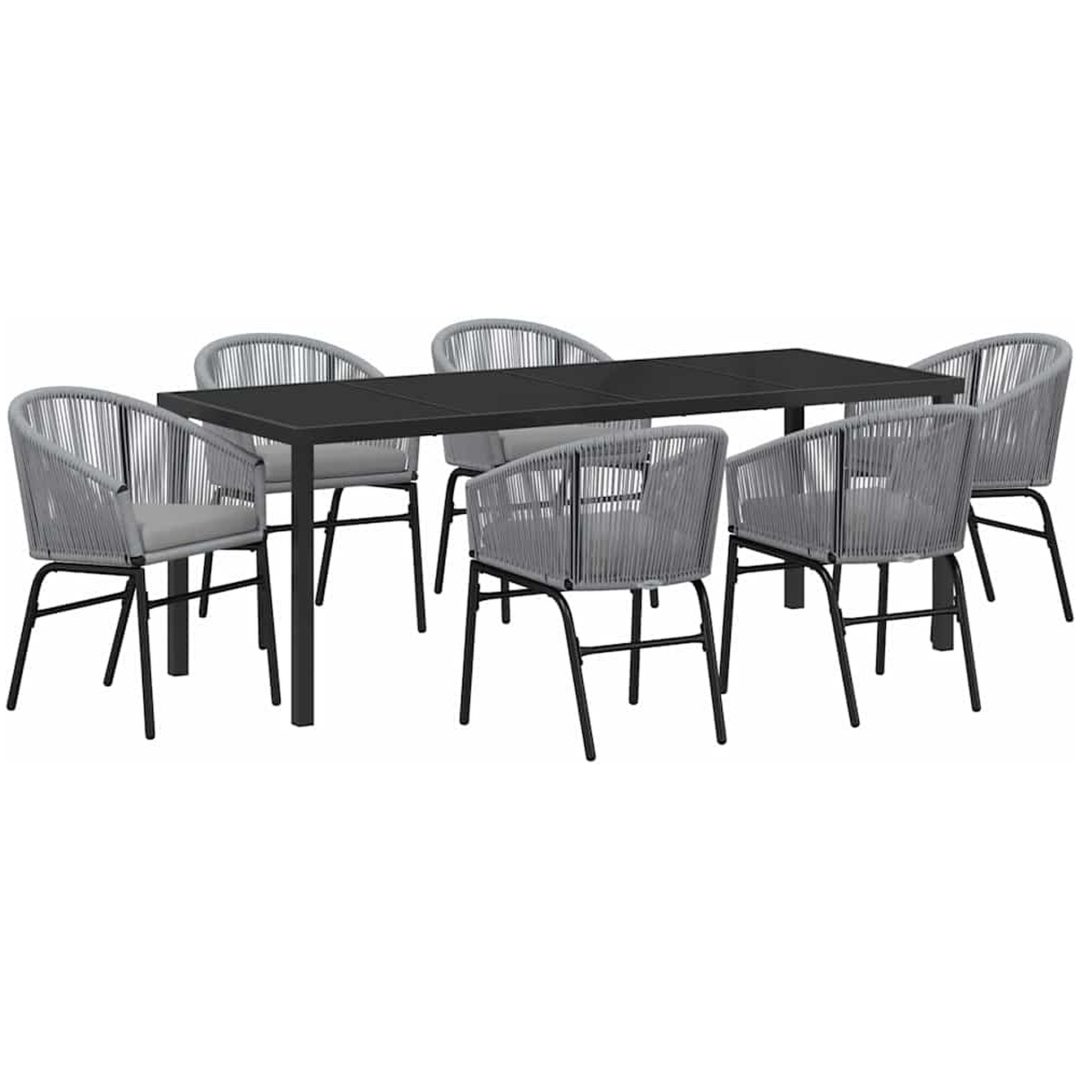 7-delat Grått Poly Rattan Trädgårdsserveringsset vidaXL 200 x 80 x 73 cm – bild 2
