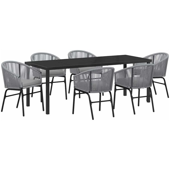 7-delat Grått Poly Rattan Trädgårdsserveringsset vidaXL 200 x 80 x 73 cm – bild 2