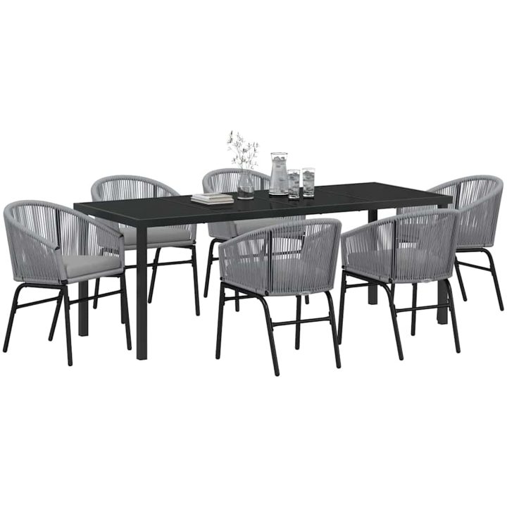 7-delat Grått Poly Rattan Trädgårdsserveringsset vidaXL 200 x 80 x 73 cm – bild 3
