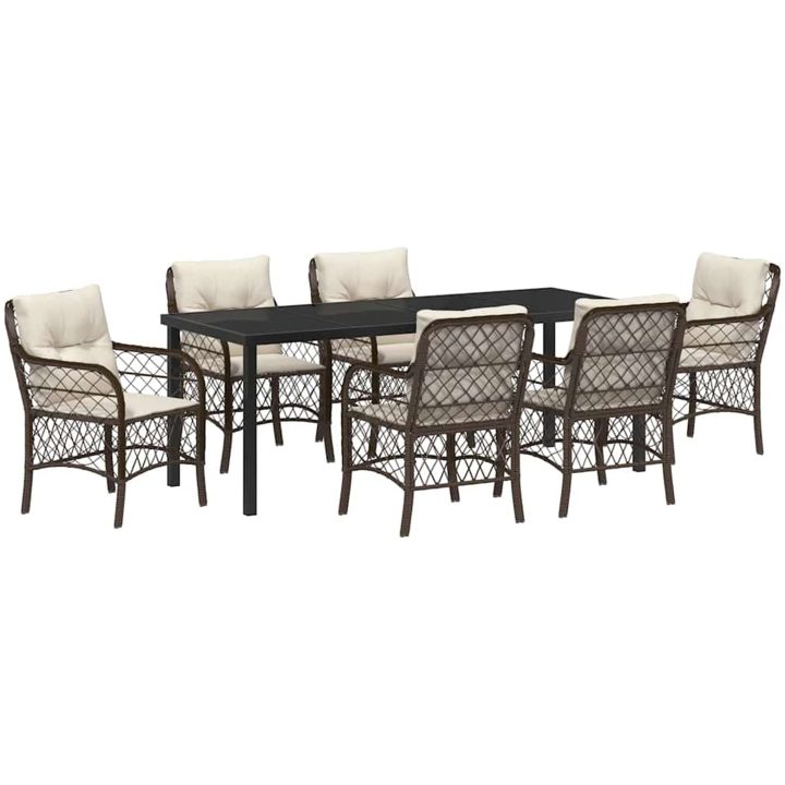 7-delat matset för trädgården med kuddar i brun poly-rattan. vidaXL 200 x 80 x 73 cm – bild 2
