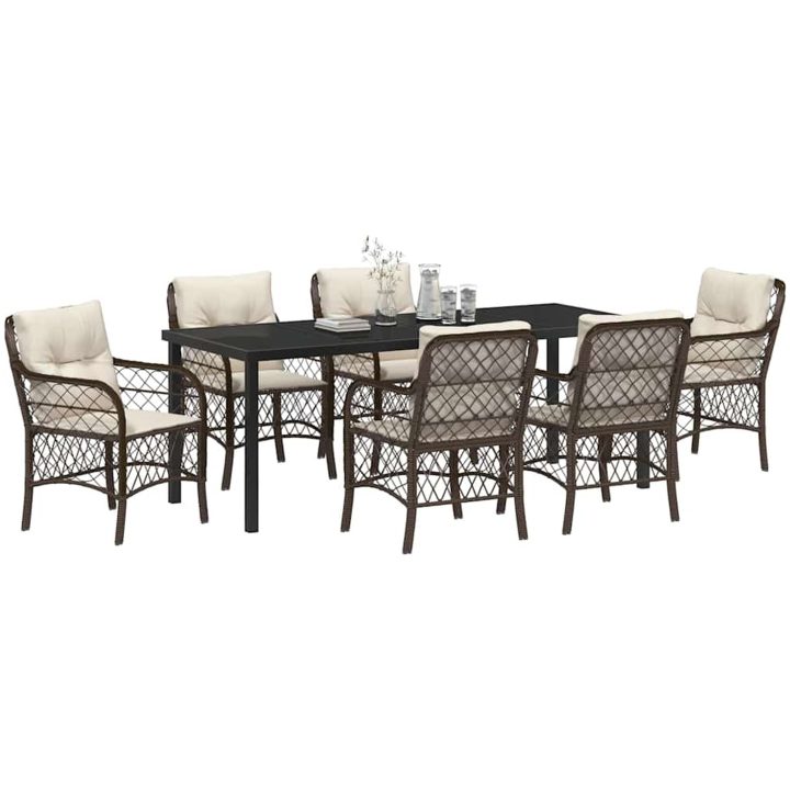 7-delat matset för trädgården med kuddar i brun poly-rattan. vidaXL 200 x 80 x 73 cm – bild 3
