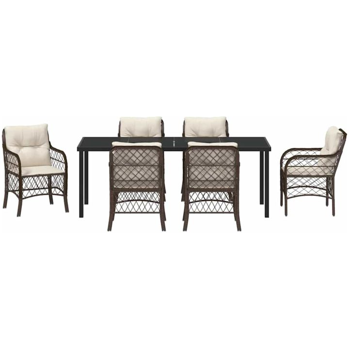 7-delat matset för trädgården med kuddar i brun poly-rattan. vidaXL 200 x 80 x 73 cm – bild 6