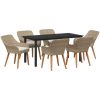7-delat trädgårds matbord Beige Poly Rotting vidaXL 160 x 80 x 74 cm – miniatyr 2