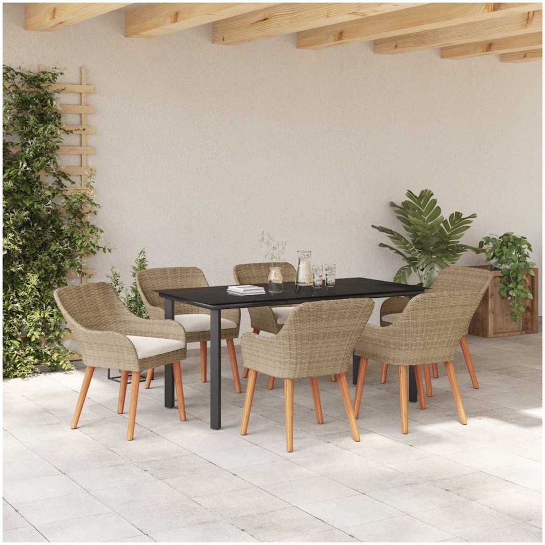 7-delat trädgårds matbord Beige Poly Rotting vidaXL 160 x 80 x 74 cm – bild 4