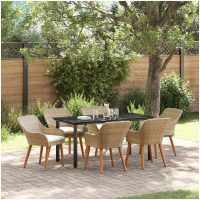 7-delat trädgårds matbord Beige Poly Rotting vidaXL