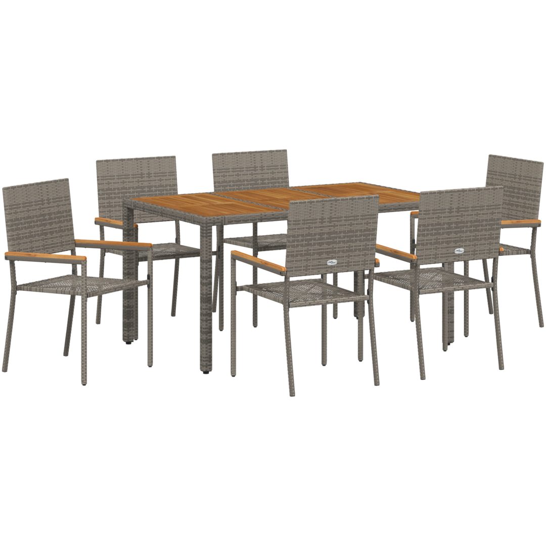 7-delat Trädgårds matsalsset Grå Poly Rattan vidaXL 6 - Sits – bild 2