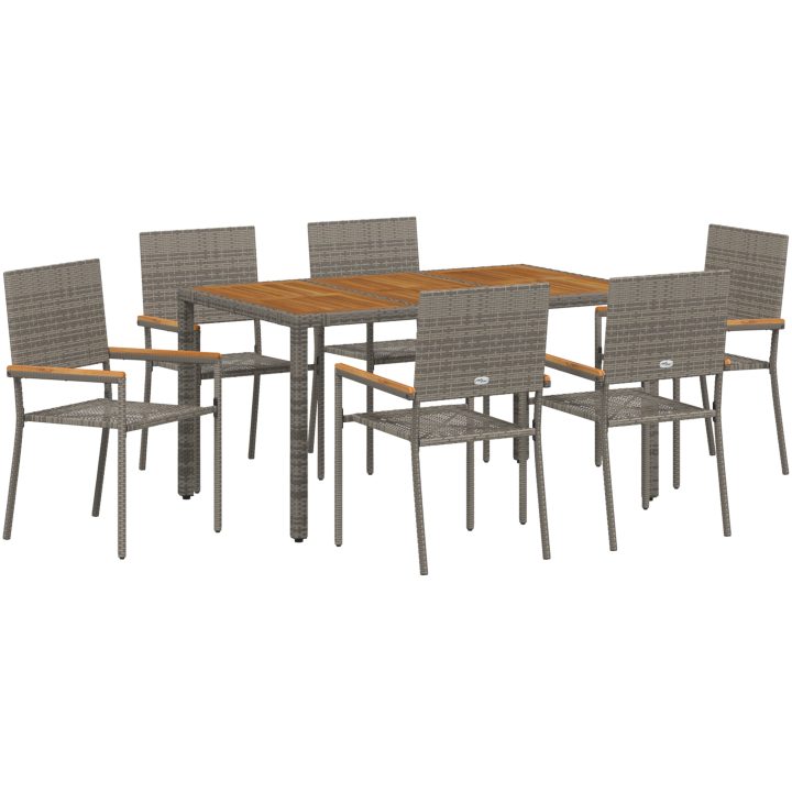 7-delat Trädgårds matsalsset Grå Poly Rattan vidaXL 6 - Sits – bild 2