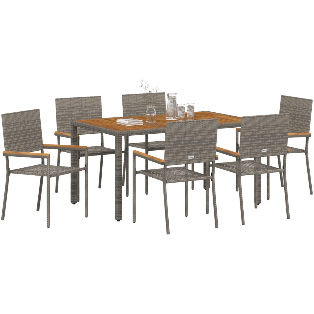 7-delat Trädgårds matsalsset Grå Poly Rattan vidaXL 6 - Sits – bild 3