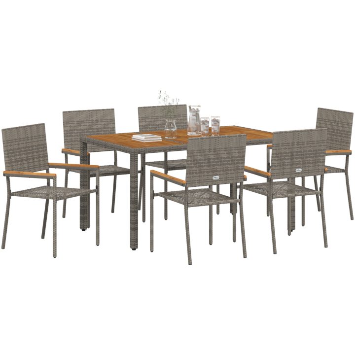 7-delat Trädgårds matsalsset Grå Poly Rattan vidaXL 6 - Sits – bild 3