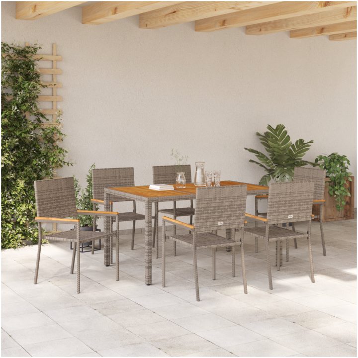 7-delat Trädgårds matsalsset Grå Poly Rattan vidaXL 6 - Sits – bild 4