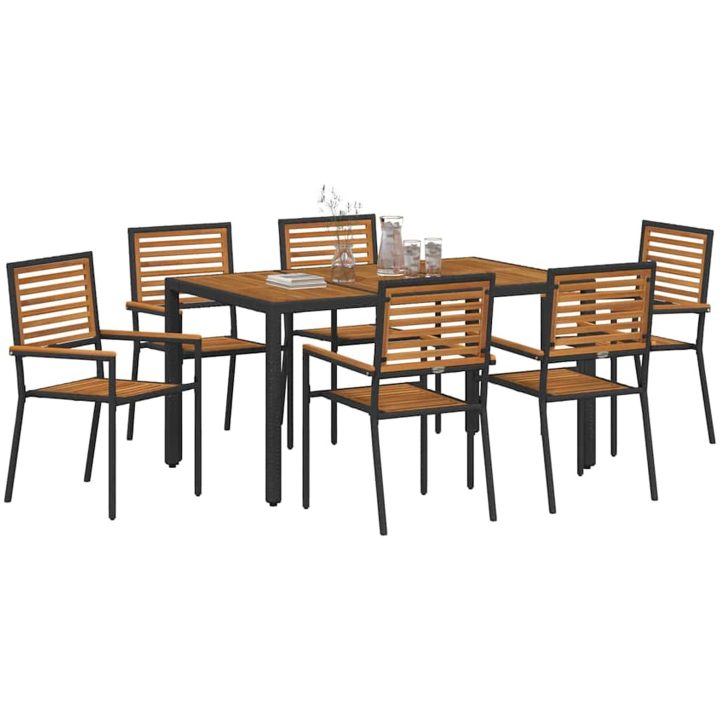 7-delat trädgårds matsalsset svart poly-rattan acacia vidaXL 6 - Sits – bild 3