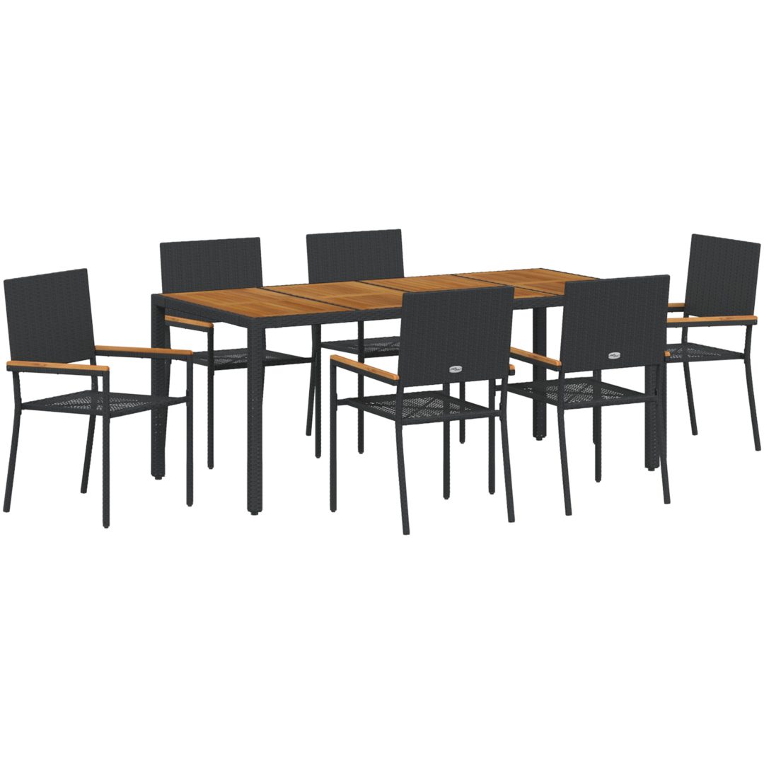 7-delat trädgårds matsalsset svart poly rattan vidaXL 6 - Sits – bild 2