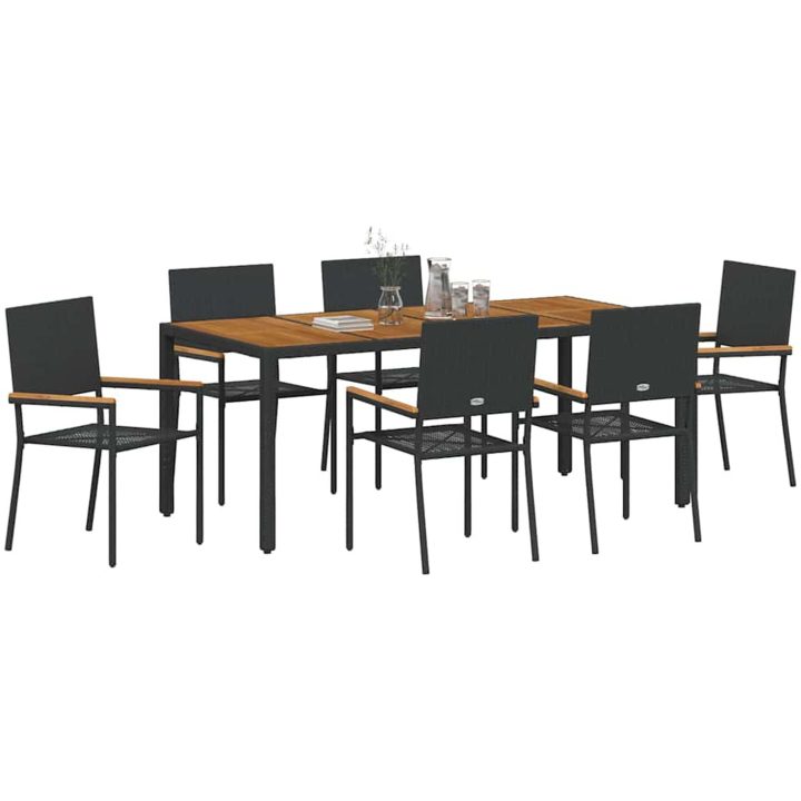 7-delat trädgårds matsalsset svart poly rattan vidaXL 6 - Sits – bild 3