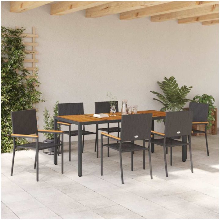 7-delat trädgårds matsalsset svart poly rattan vidaXL 6 - Sits – bild 4