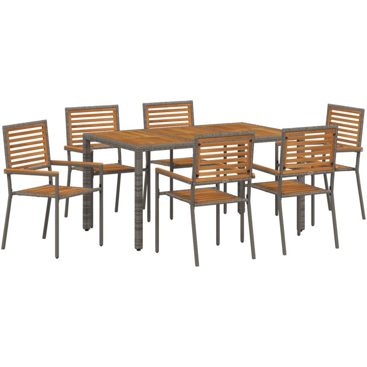 7-delat Trädgårds Matset Grå Poly Rattan Akacia vidaXL 6 - Sitsig – bild 2