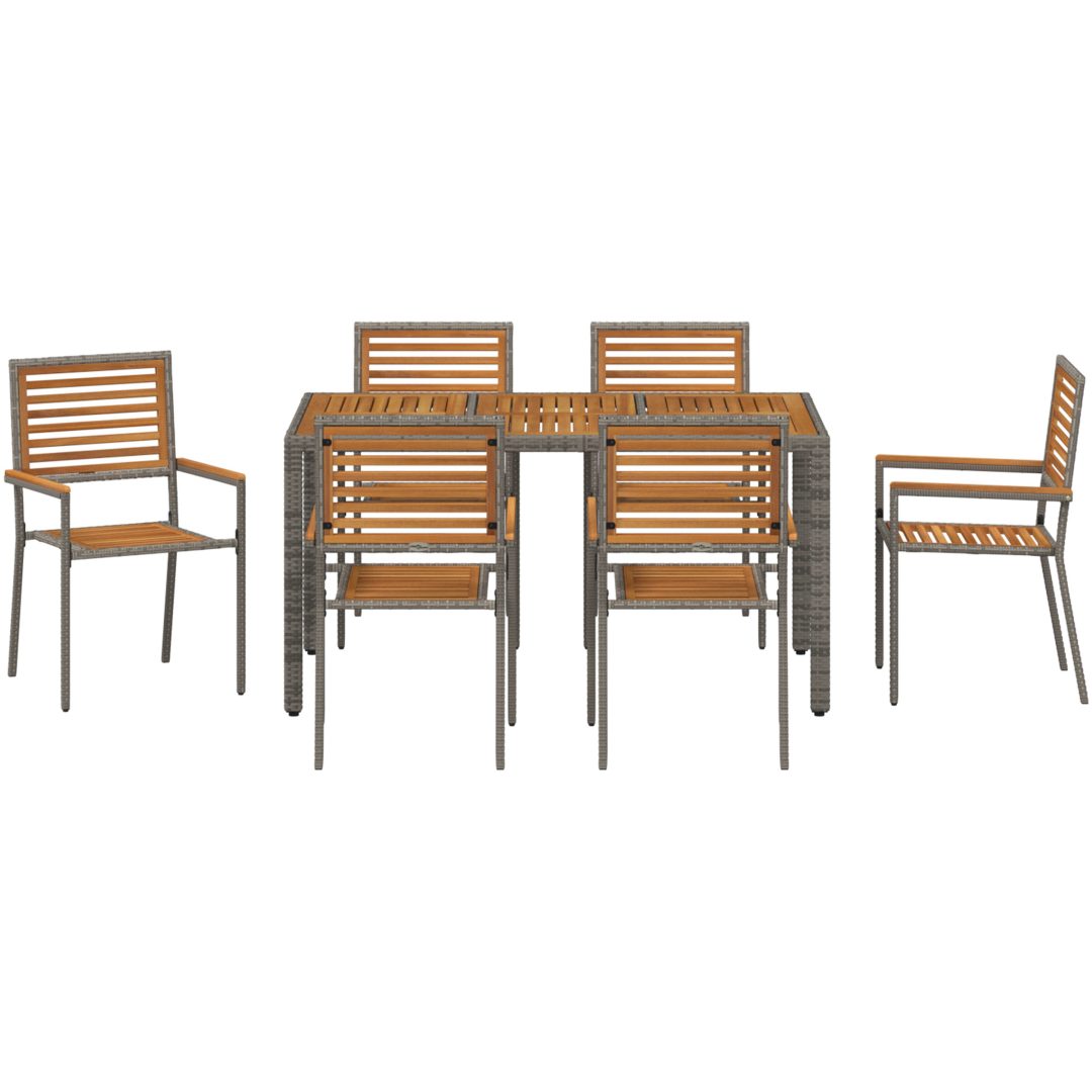 7-delat Trädgårds Matset Grå Poly Rattan Akacia vidaXL 6 - Sitsig – bild 7