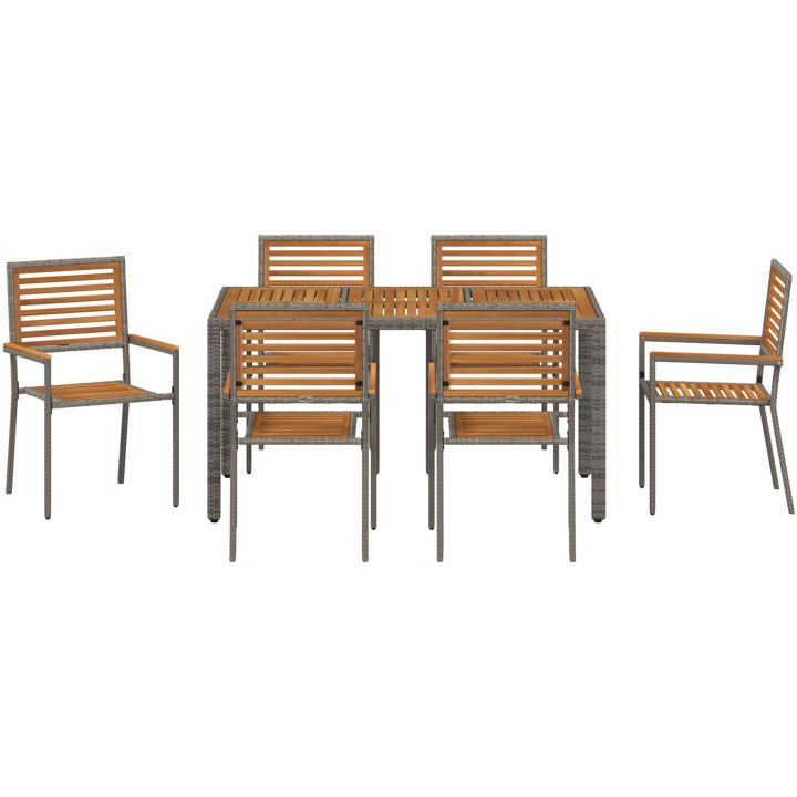 7-delat Trädgårds Matset Grå Poly Rattan Akacia vidaXL 6 - Sitsig – bild 7
