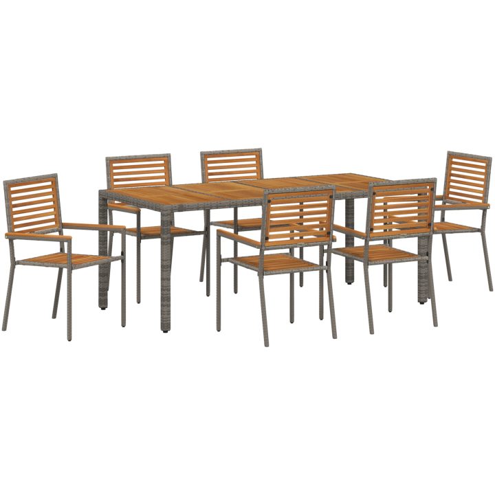 7-delat trädgårdsdining set Grå Poly Rattan Akaciaträ vidaXL 6 - Sits – bild 2