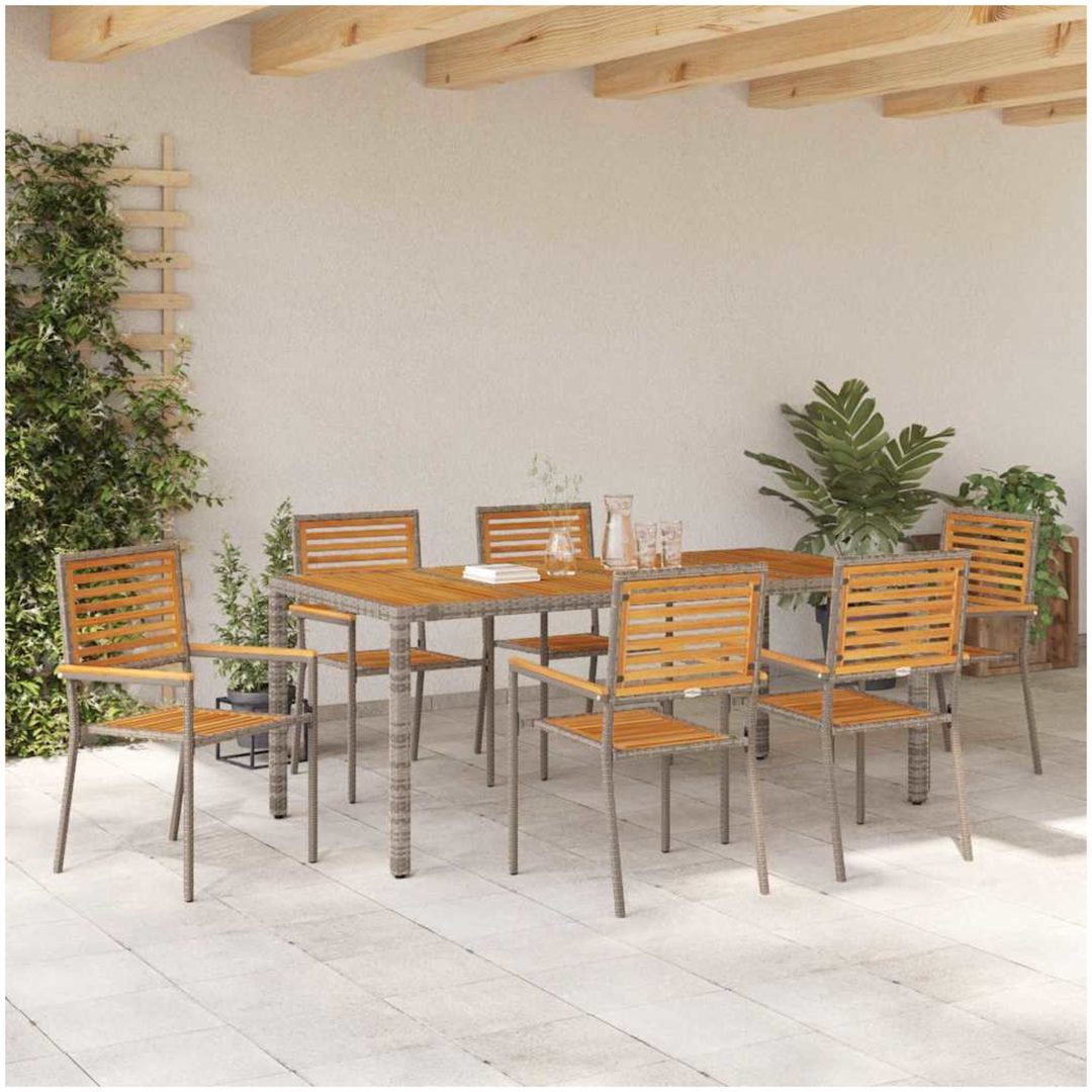 7-delat trädgårdsdining set Grå Poly Rattan Akaciaträ vidaXL 6 - Sits – bild 4