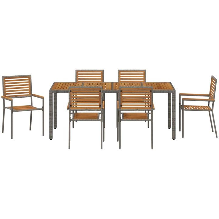 7-delat trädgårdsdining set Grå Poly Rattan Akaciaträ vidaXL 6 - Sits – bild 7