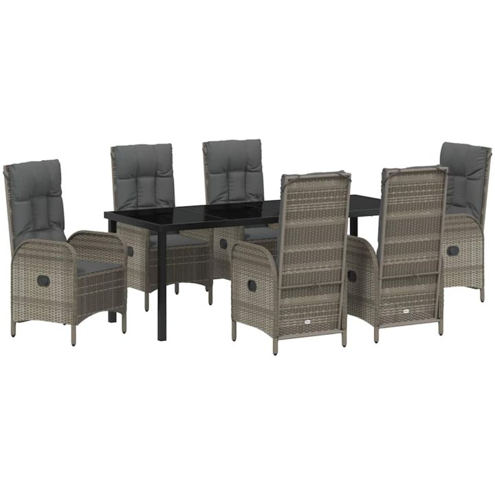 7-delat trädgårdsdining set Grå Poly Rattan vidaXL Standard – bild 2