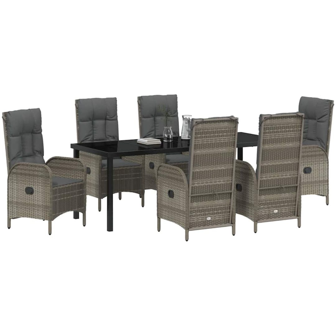 7-delat trädgårdsdining set Grå Poly Rattan vidaXL Standard – bild 3