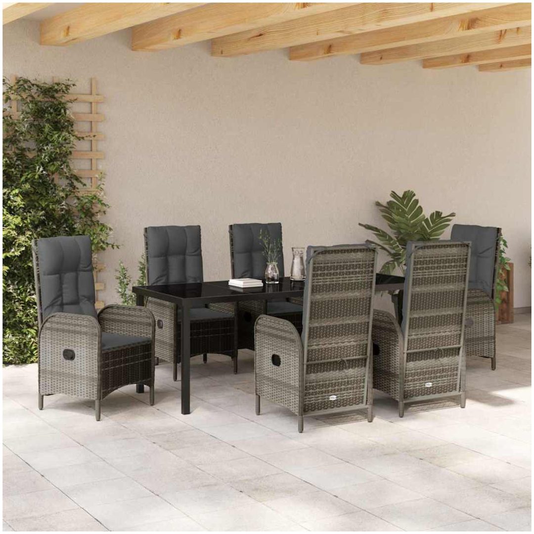 7-delat trädgårdsdining set Grå Poly Rattan vidaXL Standard – bild 4