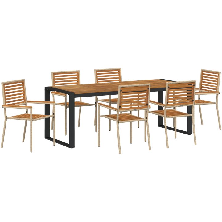 7-delat trädgårdsdining-set i beige polyrotting akacia vidaXL Large – bild 2