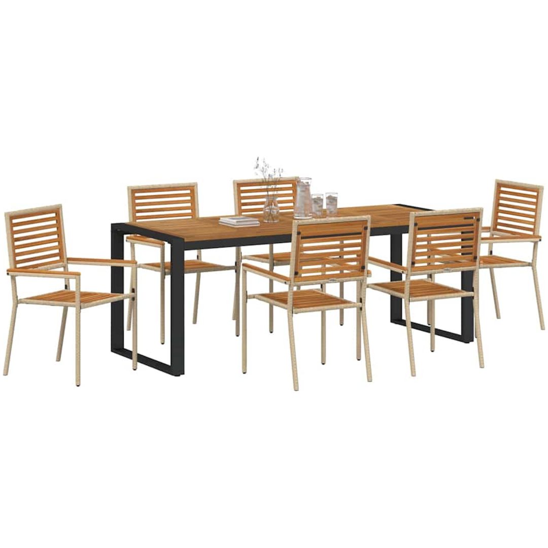 7-delat trädgårdsdining-set i beige polyrotting akacia vidaXL Large – bild 3