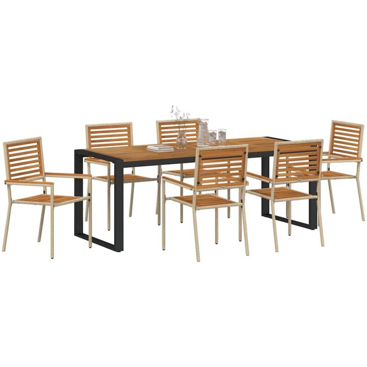 7-delat trädgårdsdining-set i beige polyrotting akacia vidaXL Large – bild 3