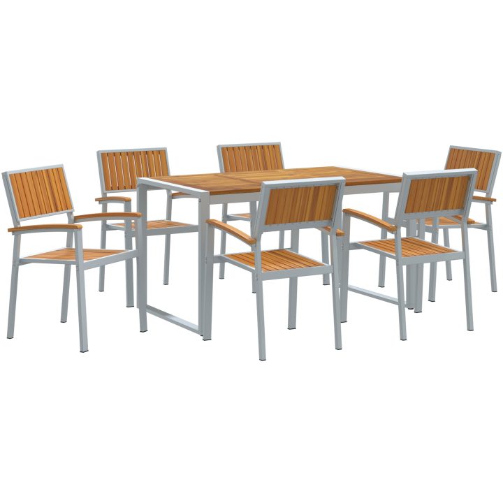 7-delat trädgårdsdining set i solid akacia och metall vidaXL 140 x 80 x 75 cm – bild 2