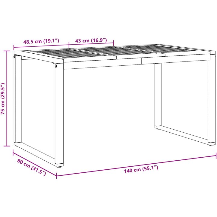 7-delat trädgårdsdining set i solid akacia och metall vidaXL 140 x 80 x 75 cm – bild 12