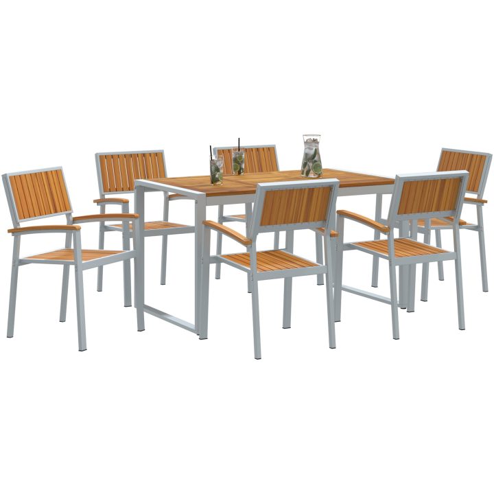 7-delat trädgårdsdining set i solid akacia och metall vidaXL 140 x 80 x 75 cm – bild 3