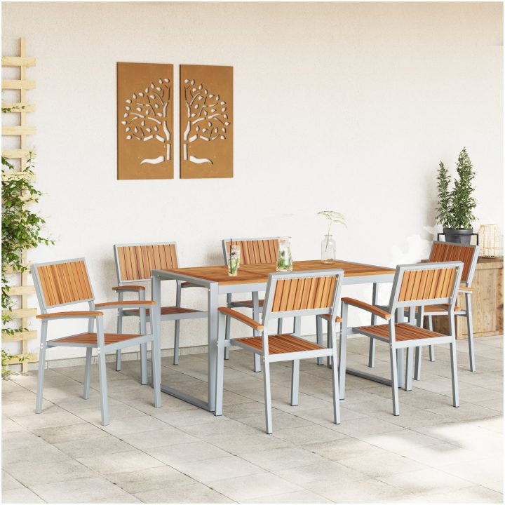 7-delat trädgårdsdining set i solid akacia och metall vidaXL 140 x 80 x 75 cm – bild 4
