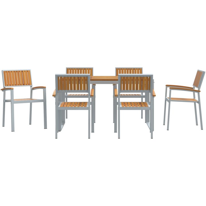 7-delat trädgårdsdining set i solid akacia och metall vidaXL 140 x 80 x 75 cm – bild 7
