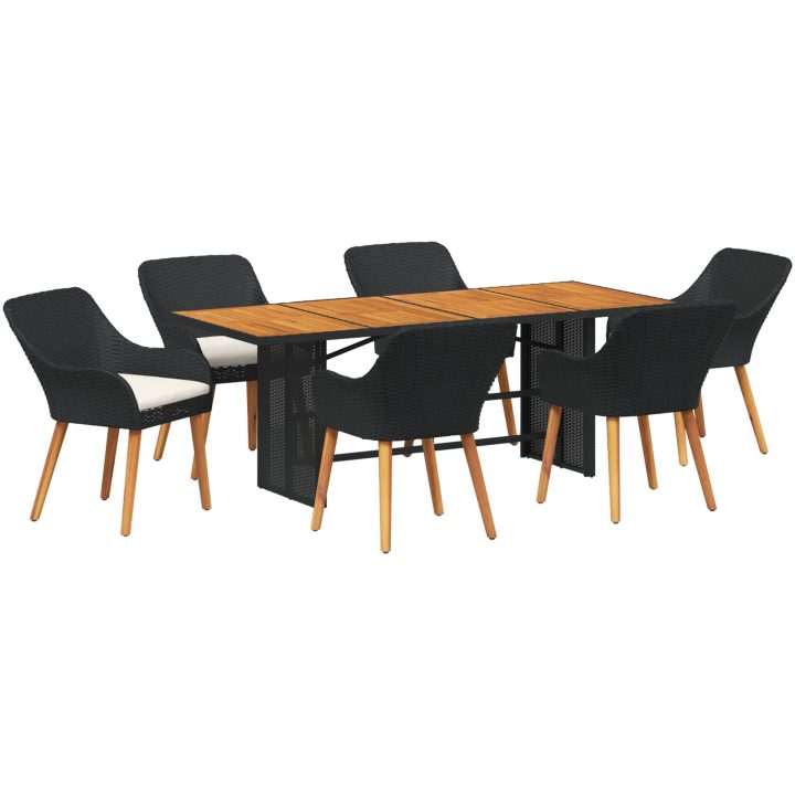 7-delat trädgårdsdining-set i svart konstrotting vidaXL Standard – bild 2