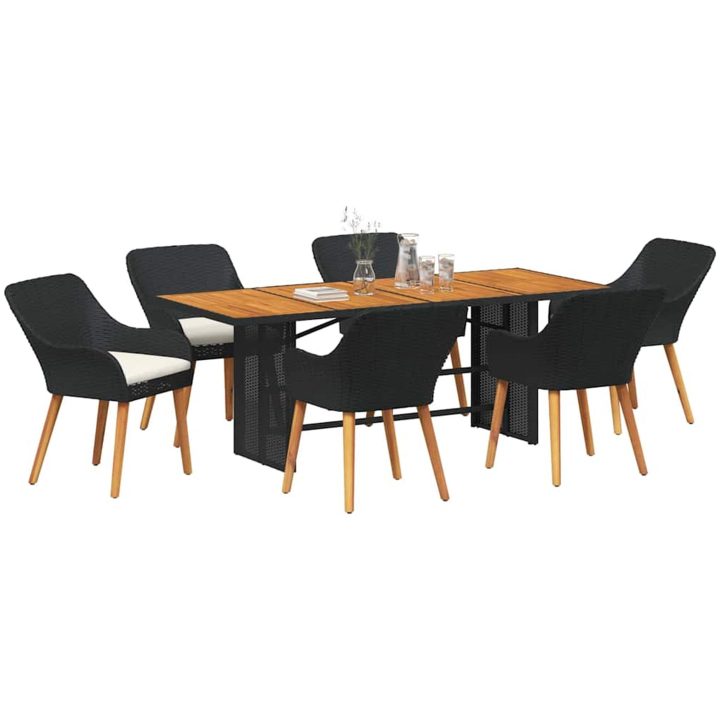 7-delat trädgårdsdining-set i svart konstrotting vidaXL Standard – bild 3