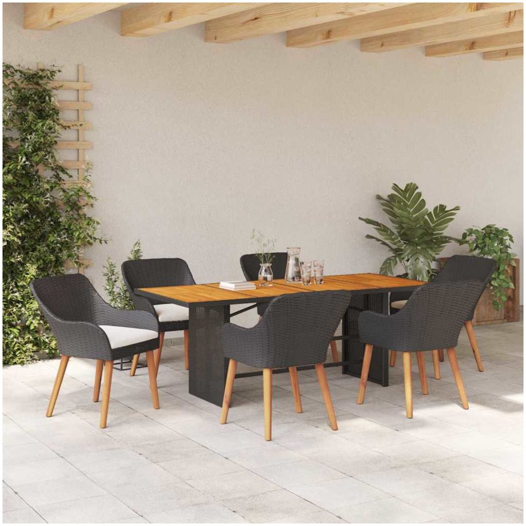 7-delat trädgårdsdining-set i svart konstrotting vidaXL Standard – bild 4