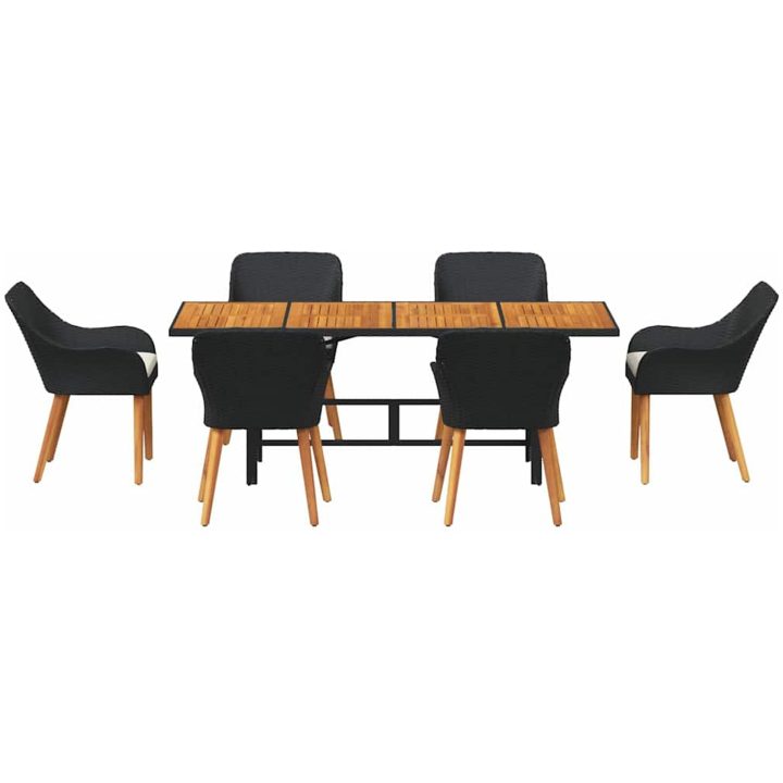 7-delat trädgårdsdining-set i svart konstrotting vidaXL Standard – bild 7