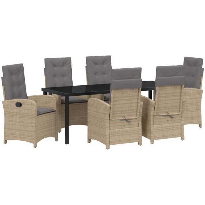 7-delat trädgårdsdining set med kuddar - beige poly rattan vidaXL 200 x 80 x 73 cm – bild 2