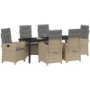 7-delat trädgårdsdining set med kuddar - beige poly rattan vidaXL 200 x 80 x 73 cm – miniatyr 3