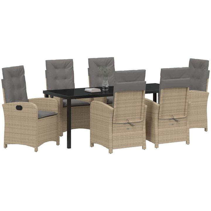 7-delat trädgårdsdining set med kuddar - beige poly rattan vidaXL 200 x 80 x 73 cm – bild 3
