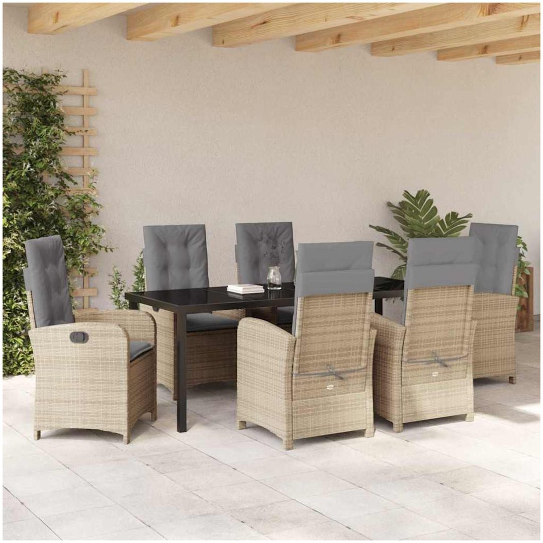 7-delat trädgårdsdining set med kuddar - beige poly rattan vidaXL 200 x 80 x 73 cm – bild 4