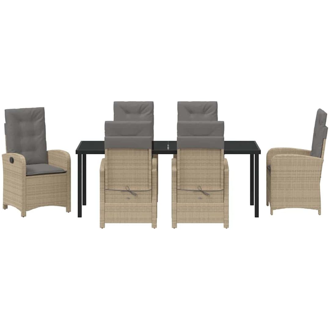 7-delat trädgårdsdining set med kuddar - beige poly rattan vidaXL 200 x 80 x 73 cm – bild 7