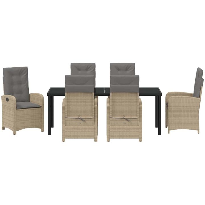 7-delat trädgårdsdining set med kuddar - beige poly rattan vidaXL 200 x 80 x 73 cm – bild 7