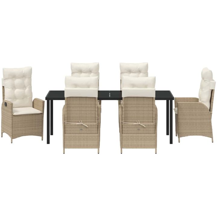 7-delat trädgårdsdining set med kuddar Beige Poly Rattan vidaXL 200 x 80 x 73 cm – bild 6