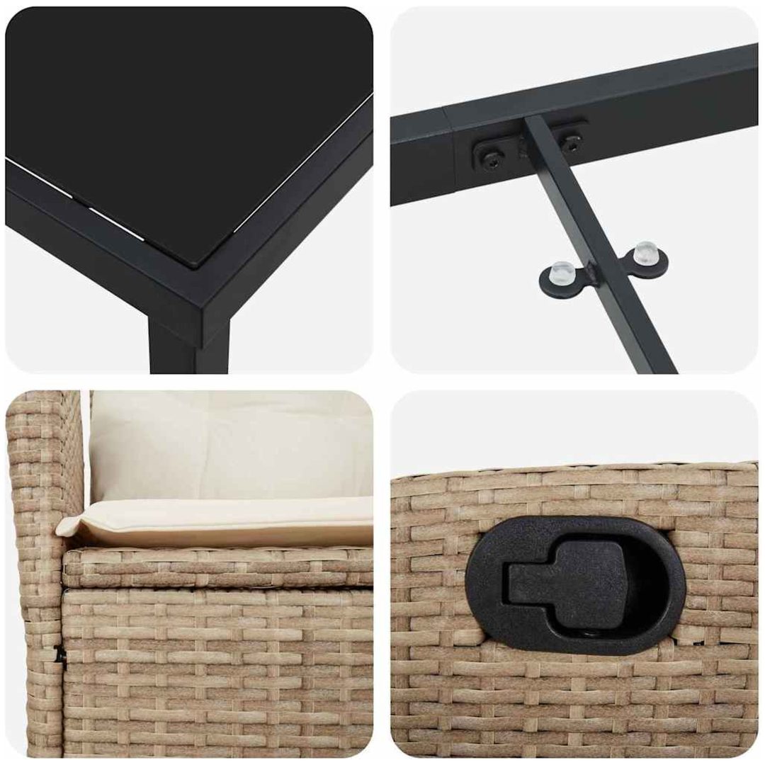 7-delat trädgårdsdining set med kuddar Beige Poly Rattan vidaXL 200 x 80 x 73 cm – bild 7