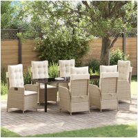 7-delat trädgårdsdining set med kuddar Beige Poly Rattan vidaXL