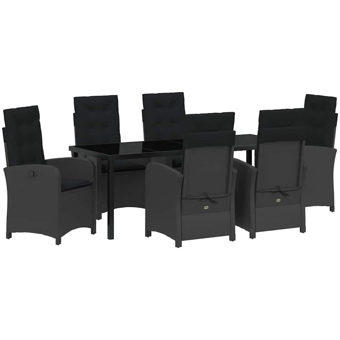 7-delat Trädgårdsdining Set med Kuddar - Svart Poly Rattan vidaXL 200 x 80 x 73 cm – bild 2